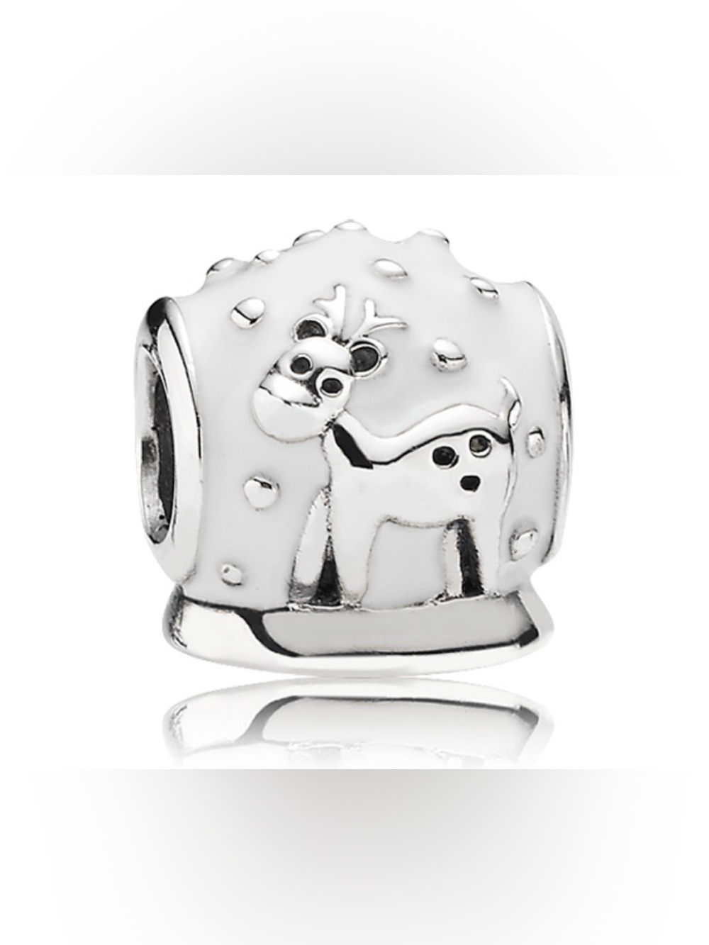 Authentic Pandora Retired Reindeer Snow Globe White Enamel S925 Ale Charm